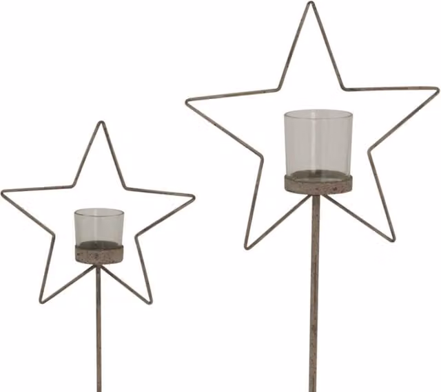 KDMK Natural Rustic Star Votive and Tealight Holder with Glass and Wood Stand, Brown