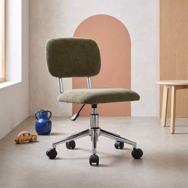 Sweek height-adjustable children's task chair in khaki chenille fabric with castors