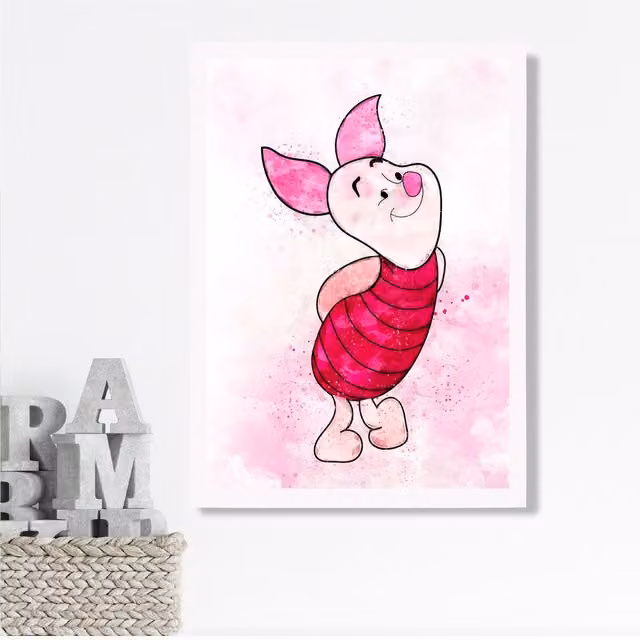 ARTZE Piglet Watercolour Winnie the Pooh Art Print with White Frame, Pink, A2