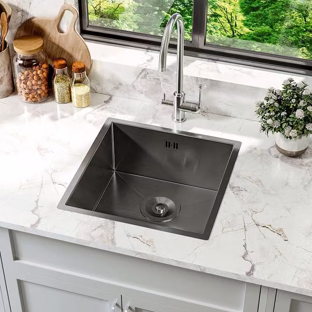 Living and Home Black and Silver Single Bowl Stainless Steel Drop-in Kitchen Sink