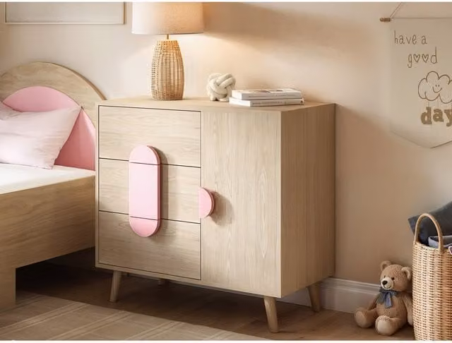 Flair Noah Chest of Drawers Oak and Pink