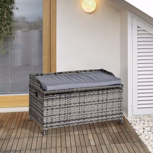 Outsunny Rattan Garden Storage Cabinet Box in Grey with Powder Coated Aluminium Frame
