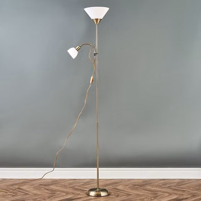 Mozz Mother and Child Adjustable Floor Lamp in Antique Brass