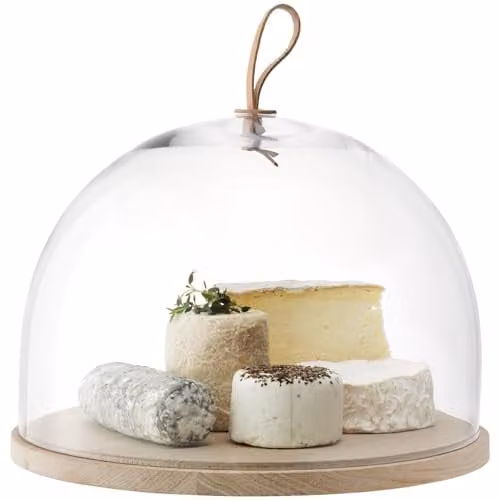 LSA International Ivalo Dome with Ash Base, Clear Glass and Wood, Diameter: 32 cm, Height: 20.5 cm