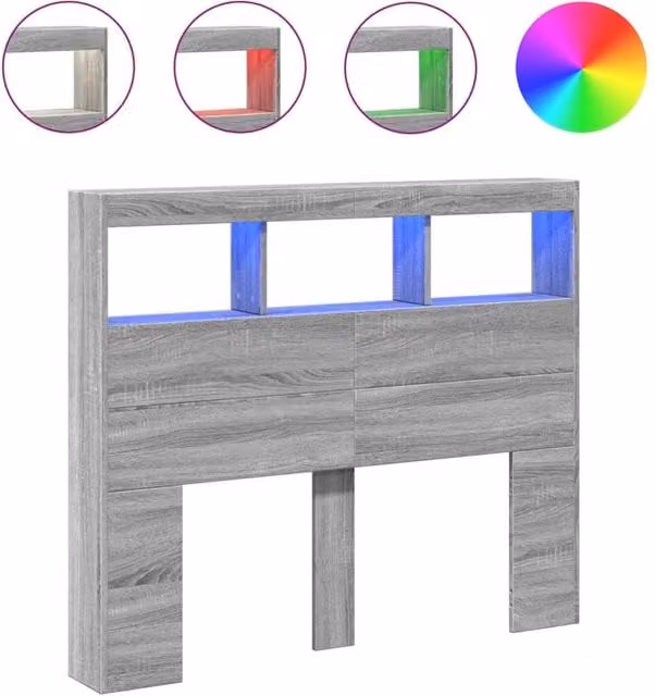Berkfield Home Modern Wall Mount Headboard Cabinet with LED Lighting and USB Charging Port, Grey Sonoma, W: 120 cm, D: 17 cm, H: 102 cm