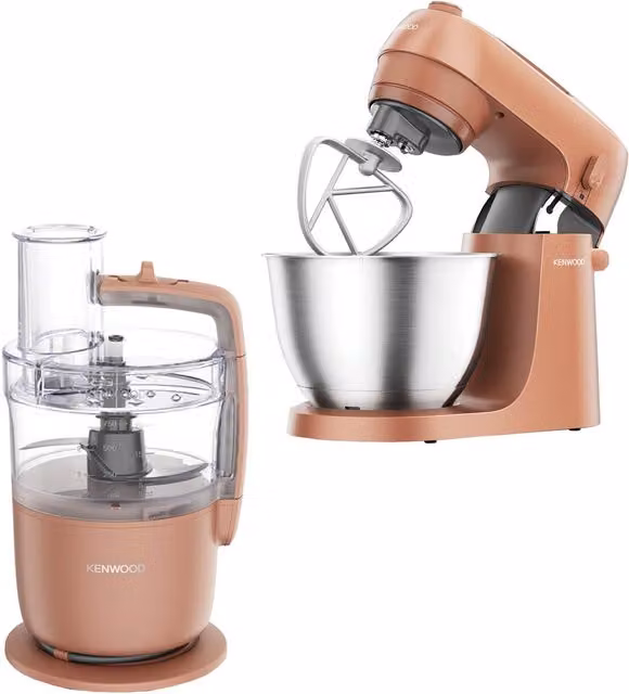 DeLonghi Go Food Processor and Stand Mixer in Storm Clay Red and Copper