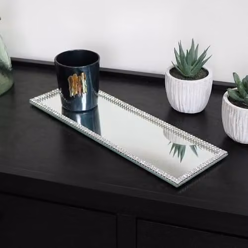 Melody Maison Rectangle Jewelled Mirrored Display Plate Tray in Silver