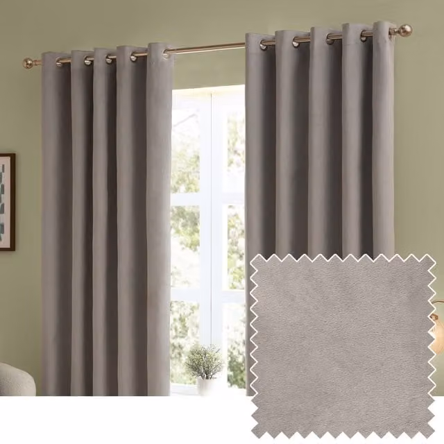 Make It A Home Set of 2 Ultimate Velvet Room Darkening Eyelet Curtains, Silver, W: 183 cm, H: 229 cm