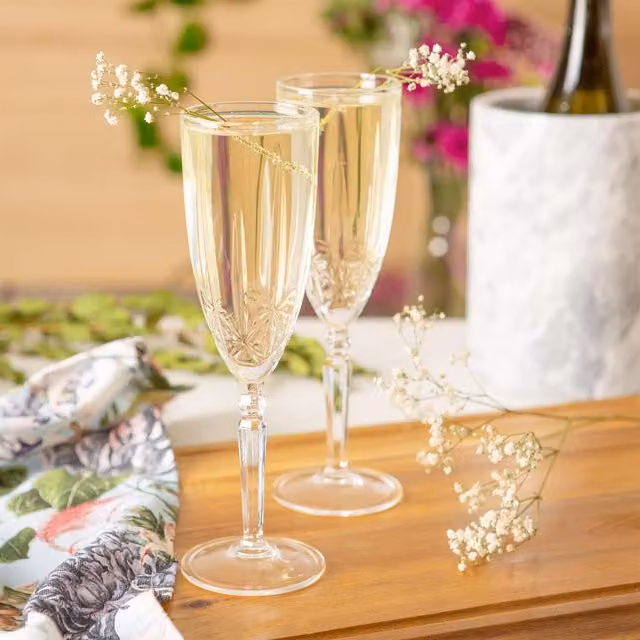RCR Crystal Orchestra Geometric Champagne Flute Glasses Set, 200ml, Clear, Pack of 6