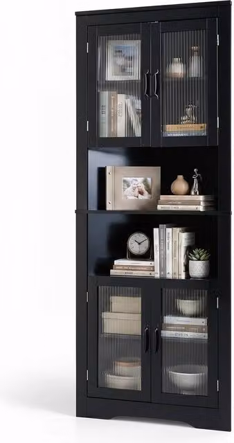 Costway 6-Tier Corner Storage Cabinet with 4 Glass Doors, Black