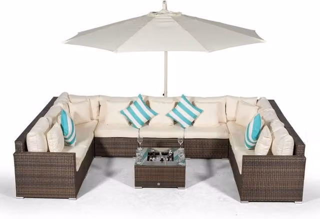 Giardino Havana 9 Seat Rattan Garden Sofa Set with Ice Bucket Coffee Table in Brown