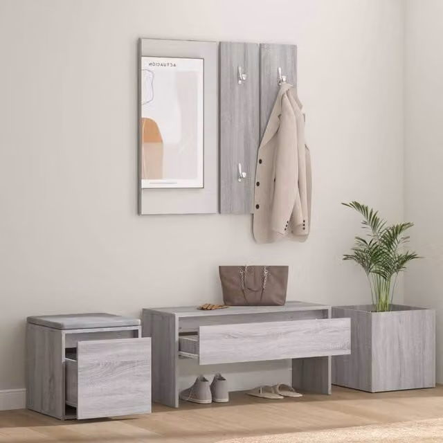 Berkfield Home Grey Hallway Furniture Set with Bench, Mirror and Panel
