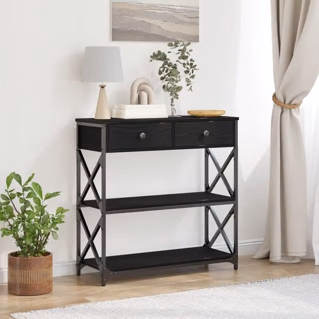 Berkfield Home Modern Console Table in Black Oak, W/D/H: 75 x 28 x 75 cm