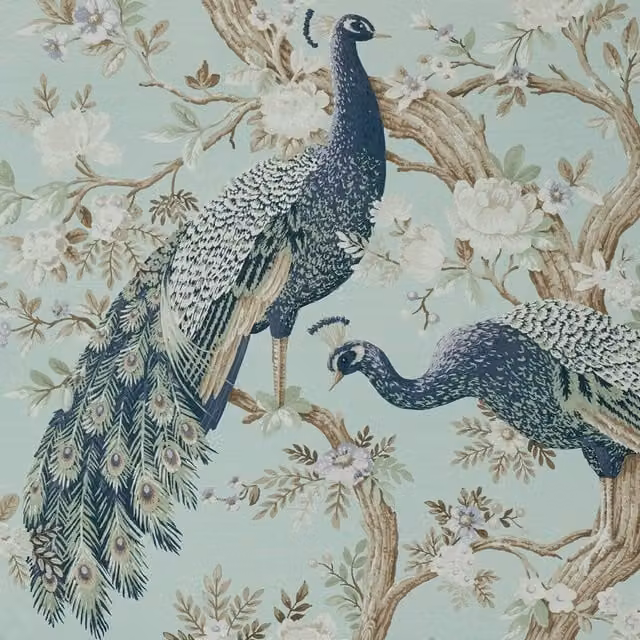 Laura Ashley Belvedere Classic Floral Fabric in Duckegg Blue