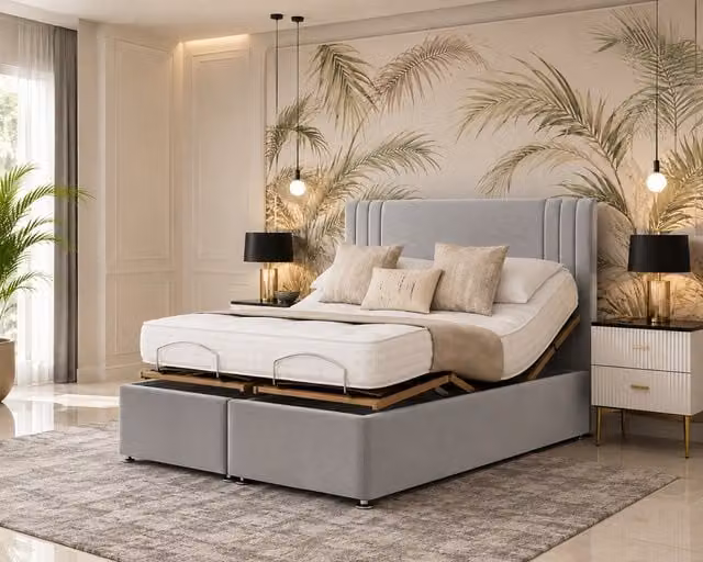 K Mehmood Enterprise Ltd Upholstered Spring Bed in Silver and Grey, W/D/H: 180 x 200 cm