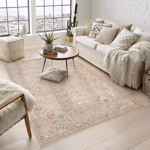Desire Rugs Maia Floral Traditional Non-Slip Washable Area Rug, Coral, W: 120 cm, L: 180 cm