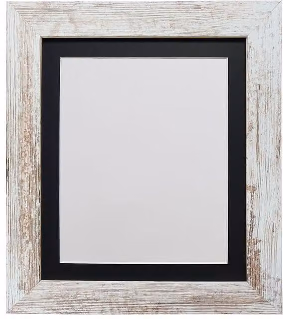 Frames & Mirrors 4U Metro Rectangular Picture Frame in Distressed White with Black Mount for 24 x 18 Inch Images