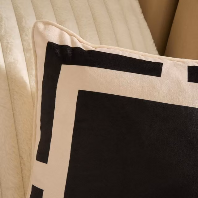 OHS Set of 4 Square Graphic Print Cushion Covers in Black and White, 45 x 45 cm
