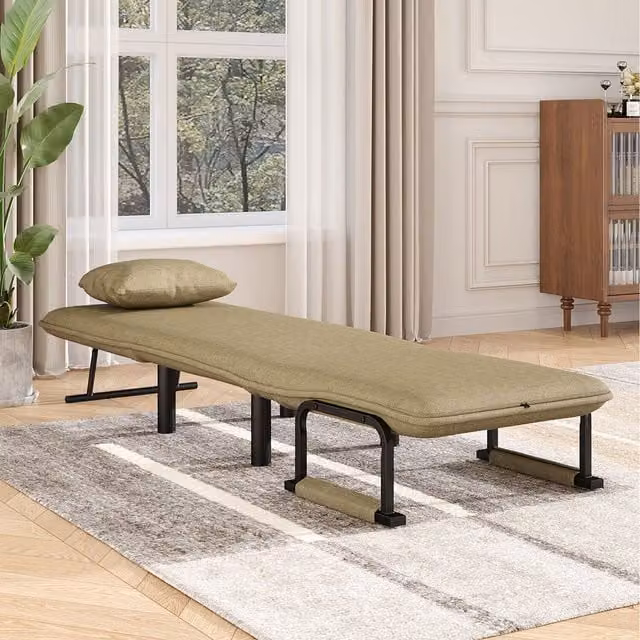 Komore Foldable Linen Sofa Bed with Pillow in Beige