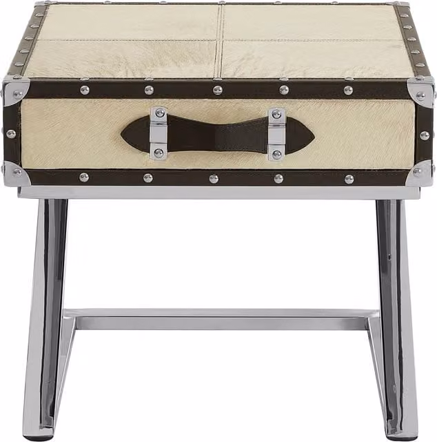 Orsina Genuine Hair-on Leather and Mango Wood Side Table with Storage Cabinet