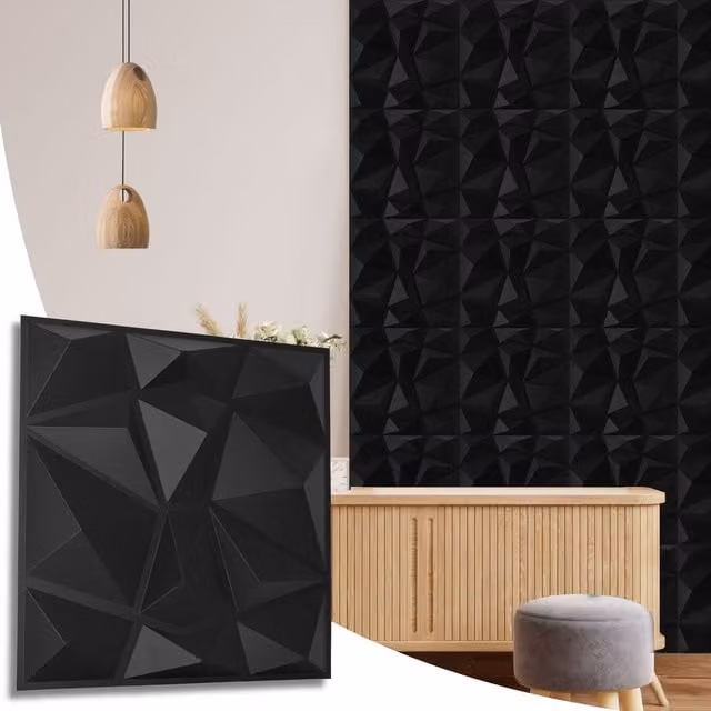 NOVECRAFTO Black Diamond Design 3D PVC Wall Panels, W/D/H: 50 x 50 x 1.5 cm, Pack of 20