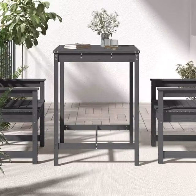 Berkfield Modern Square Garden Table in Grey Solid Pine, W/D/H: 82.5 x 82.5 x 110 cm