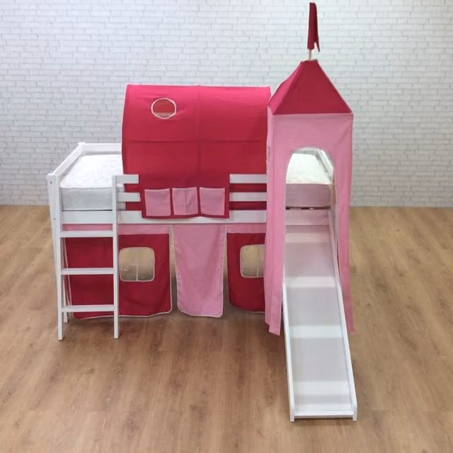 Comfy Living White Single Midsleeper Bed with Slide, Solid Pine Wood, W/D/H: 90 x 190 cm