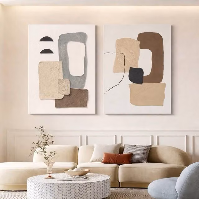 Mafett Set of 2 Contemporary Abstract Canvas Wall Art in Beige, Grey and Brown, W: 45.7 cm x H: 61.0 cm
