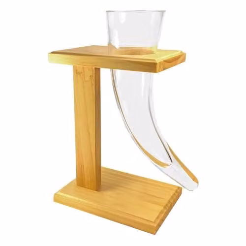#winning Viking Beer Horn Drinking Glass Vessel with Pine Wood Stand, 480ml