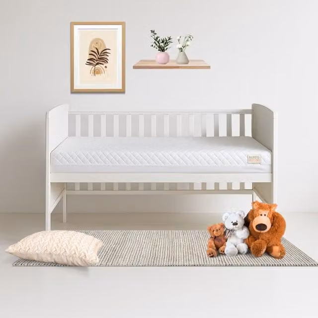 BUMP & BEYOND Waterproof Baby Cot Bed Mattress with Removable Washable Cover, White, W/D/H: 120 x 60 x 5 cm