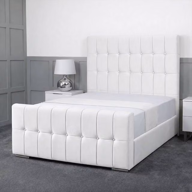 Living Comfort Bedz Belmont Plush Velvet Upholstered Bed with Slatted Base and 48 Inch Headboard in White, Small Double
