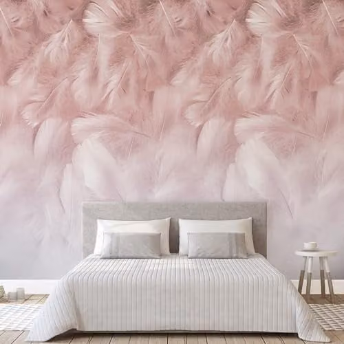 Grandeco Feathers Textured Mural, Pink and White, W: 280 cm, H: 159 cm