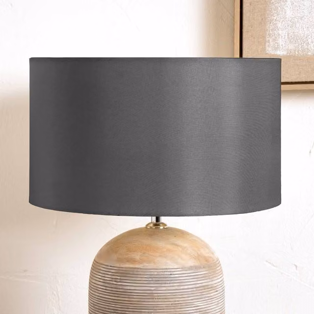 Ruma Grey Silk Lined Cylinder Shade for Floor Lamps, Diameter: 40.64 cm