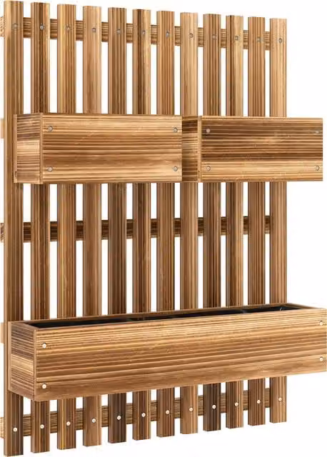 Outsunny Wall-mounted Wooden Garden Planters with Trellis and 3 Planter Boxes, Brown