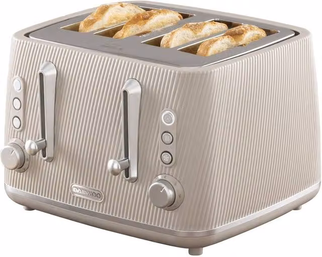 Daewoo Cascade 4-Slice Toaster with Ridge Textured Finish in Beige