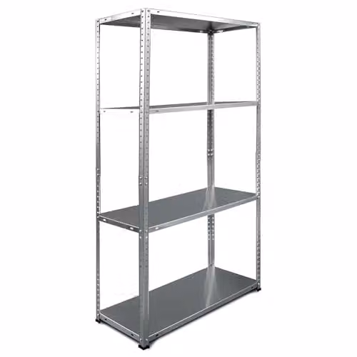 RB BOSS 4-Tier Bolted Garage Shelving Unit, Silver Galvanised Steel Racking, H 145 cm x W 75 cm x D 30 cm