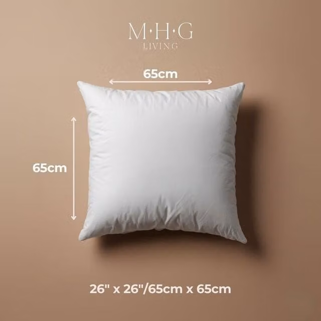 MHG Living White Square Microfibre and Hollowfibre Cushion Insert Pad, W x D: 65 x 65 cm