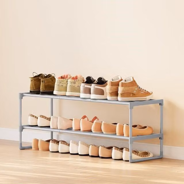 SONGMICS 2-Tier Metal Shoe Storage Organiser Stackable Shelf in Grey