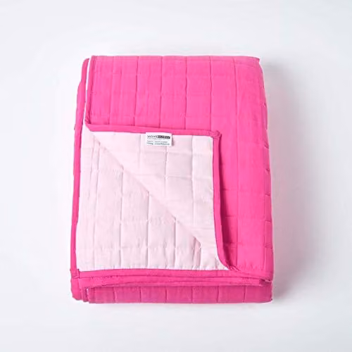HOMESCAPES Reversible Quilted Cotton Bedspread Throw in Pink, 200 x 200 cm