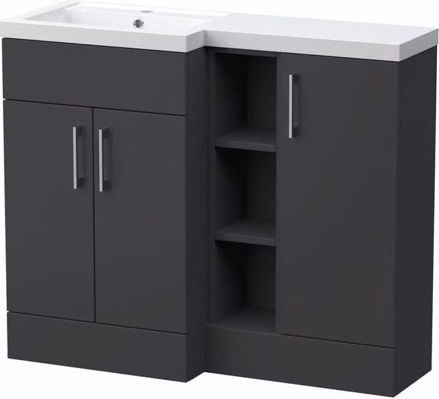 Balterley Wichnor Contemporary Floor Standing 3 Door Vanity Basin WC Unit in Matt Grey, W: 100 cm, D: 60.75 cm