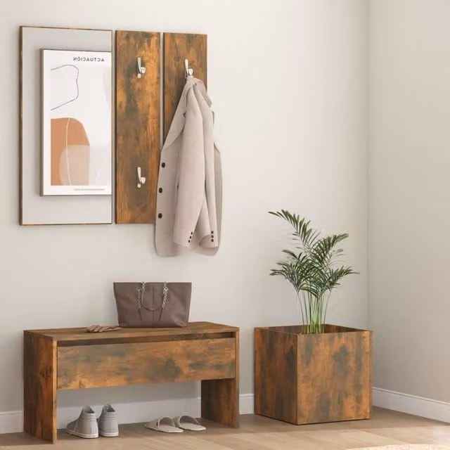 Berkfield Home Hallway Furniture Set in Smoked Oak Brown, featuring a Bench, Mirror and Wall Rack