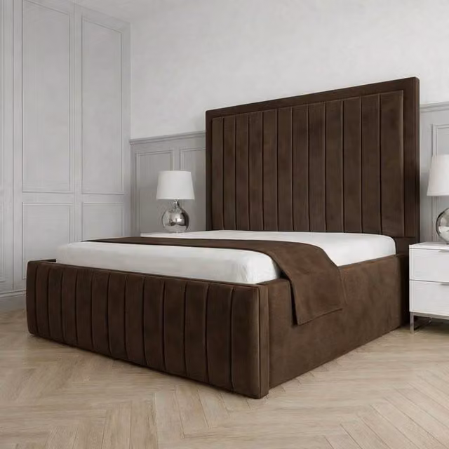 Living Comfort Bedz Sovereign Plush Velvet Upholstered Bed with Slatted Base and 48 Inch Headboard in Brown, Super King