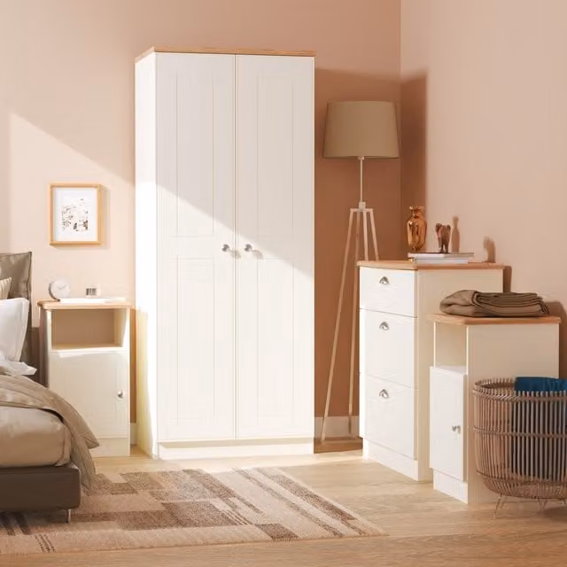 Victoria 4 Piece Ready Assembled Bedroom Set in Cream Ash and Riviera Oak