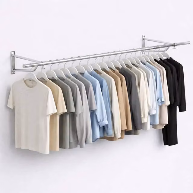 PAWNORA Silver Metal Wall Mounted Continuous Linear Clothes Rail, Width: 152.4 cm