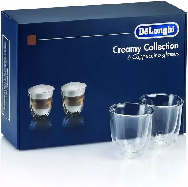 De'Longhi DLSC301 Double Walled Cappuccino Glasses, Pack of 6, Clear