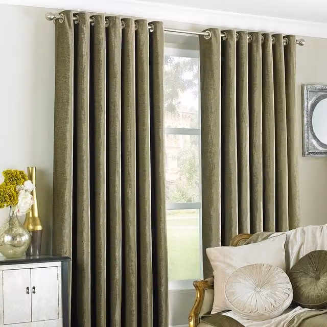 Make It A Home Wellesley Semi-Plain Eyelet Curtain Pair in Brown, Width: 168 cm, Height: 229 cm