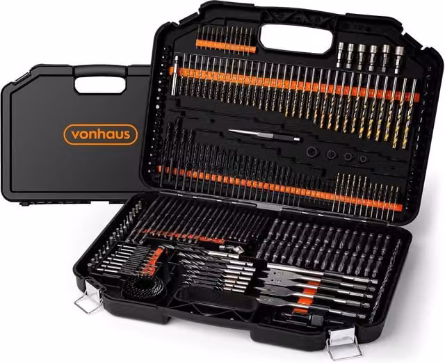 Vonhaus 246-Piece HSS Steel Drill Bit Set in Black