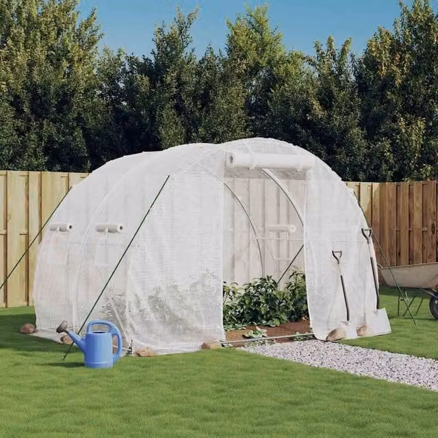 Berkfield Home Freestanding Steel Frame Greenhouse in White, W/D/H: 6 x 3 x 2 m