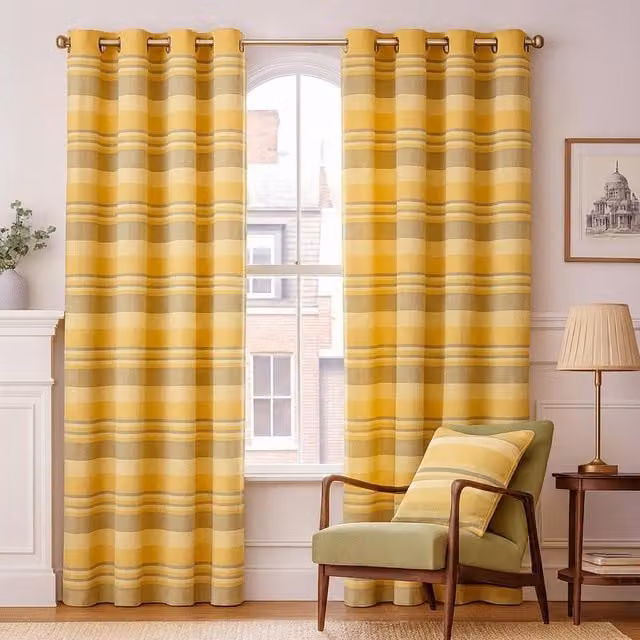 Homescapes Morocco Striped Cotton Curtain Pair, Yellow, Width: 182 cm