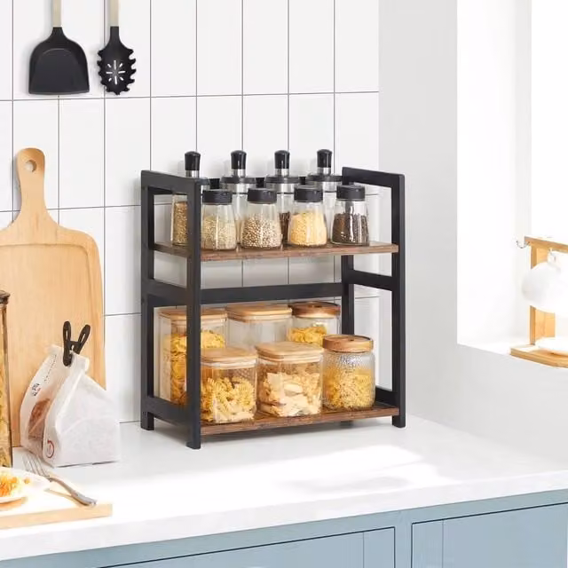 KORVIXA 2 Tier Rustic Brown Spice Rack and Storage Unit